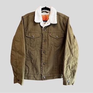 Levi's Type III Sherpa Trucker Jacket Olive Canvas Work